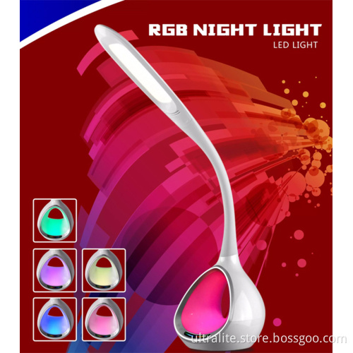 Goose Neck Arm Led Lamp With Rgb Night Light 2 Usb Port 5Level Dimming Adjust